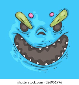 Cartoon monster face. Halloween illustration.