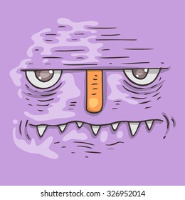 Cartoon monster face. Halloween illustration.