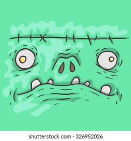 Cartoon monster face. Halloween illustration.