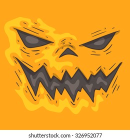 Cartoon monster face. Halloween illustration.