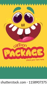 Cartoon monster face isolated. Vector Halloween orange happy monster square avatar. Mock up for package design