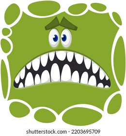 Cartoon monster face isolated . Vector Halloween green scary monster square avatar