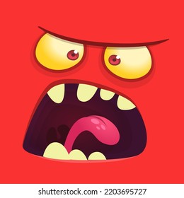 Cartoon monster face isolated . Vector Halloween red scary monster square avatar