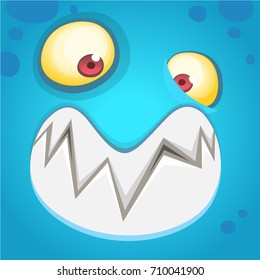 Cartoon monster face isolated . Vector Halloween blue happy monster square avatar