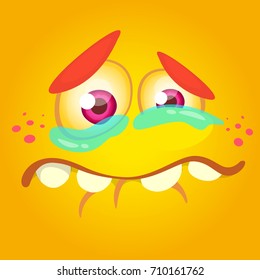 Cartoon monster face isolated . Vector Halloween happy monster square avatar. Funny monster mask
