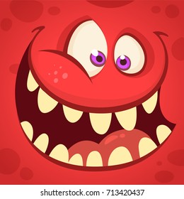 Cartoon monster face isolated . Vector Halloween happy monster square avatar. Funny monster mask
