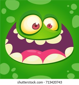 Cartoon monster face isolated . Vector Halloween happy monster square avatar. Funny monster mask
