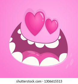 Cartoon monster face in love. Monster avatar. St Valentines Day illustration