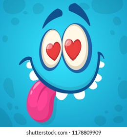 Cartoon monster face in love. Vector illustration. Design for St. Valentine's Day