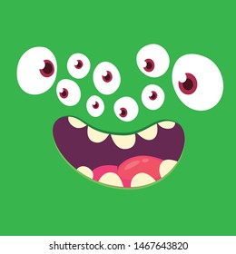 Cartoon monster face with many eyes. Vector Halloween monster avatar. Monster expression