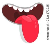 Cartoon monster face mouth with long tongue. Vector Halloween monster illustration