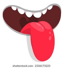 Cartoon monster face mouth with long tongue. Vector Halloween monster illustration