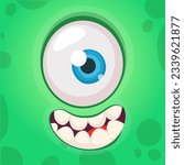 Cartoon monster face with one eye. Vector Halloween monster illustration. Great for package design or party decoration