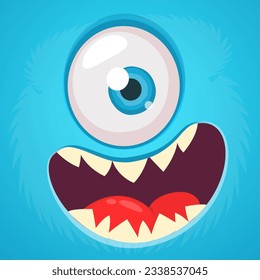 Cartoon monster face with one eye and angry expression. Vector Halloween monster illustration. Great for package design or party decoration