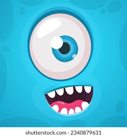 Cartoon monster face with one eye. Vector Halloween monster illustration. Great for package design or party decoration