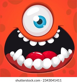 Cartoon monster face with one eye. Vector Halloween monster illustration. Great for package design or party decoration