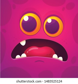 Cartoon monster face shocked expression. Vector Halloween monster square avatar
