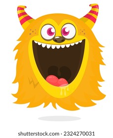 Cartoon monster face. Smiling or laughing expression