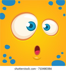 Cartoon monster face surprised expression. Prints design for t-shirts, logo, emblem, sticker or print