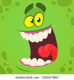 Cartoon monster face. Vector Halloween green zombie monster avatar