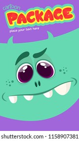 Cartoon monster face. Vector Halloween blue cool monster avatar. Big set of monster faces. Package design