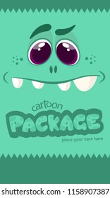 Cartoon monster face. Vector Halloween blue cool monster avatar. Big set of monster faces. Package design