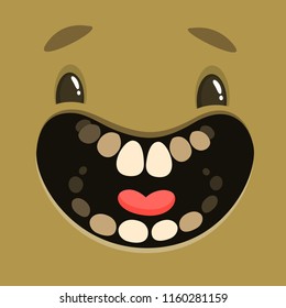 Cartoon monster face. Vector Halloween monster avatar with wide opened mouth laughing