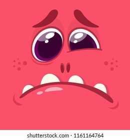 Cartoon monster face. Vector Halloween green cool monster avatar sad and crying. Big set of monster faces. Package design