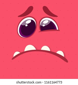 Cartoon monster face. Vector Halloween red smiling monster avatar with sad expression