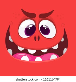 Cartoon monster face. Vector Halloween red smiling monster avatar