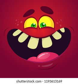 Cartoon monster face. Vector Halloween red monster 