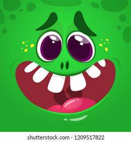 Cartoon monster face. Vector Halloween green monster 