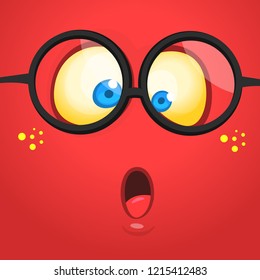 Cartoon monster face. Vector Halloween shocked monster square avatar