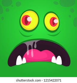 Cartoon monster face. Vector Halloween shocked monster square avatar
