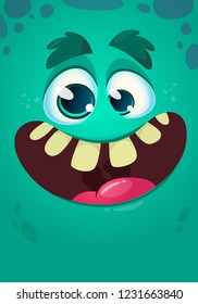 Cartoon monster face. Vector Halloween smiling monster avatar