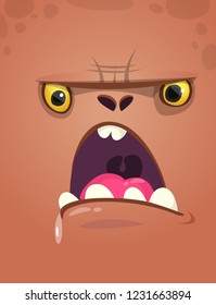 Cartoon monster face. Vector Halloween shocked monster square avatar
