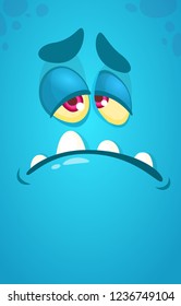 Cartoon monster face. Vector Halloween sad blue monster avatar