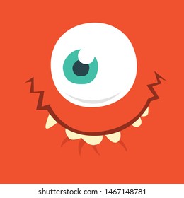 Cartoon monster face. Vector Halloween red monster with one eye