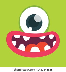 Cartoon monster face. Vector Halloween one eyed  monster cyclops avatar with wide smile