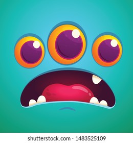 Cartoon monster face. Vector Halloween monster square avatar
