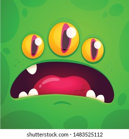 Cartoon monster face. Vector Halloween monster square avatar
