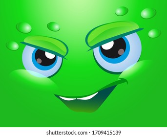 Cartoon monster face. Vector Halloween green mad angry monster.