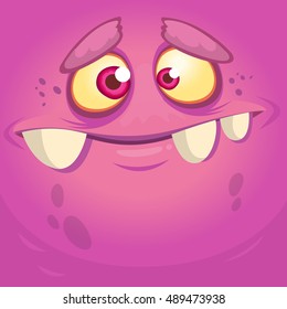 Cartoon monster face. Vector Halloween pink monster avatar