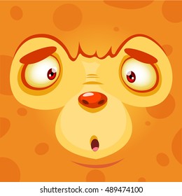 Cartoon monster face. Vector Halloween orange monster avatar