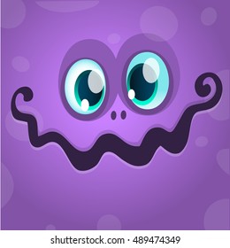 Cartoon monster face. Vector Halloween violet monster avatar