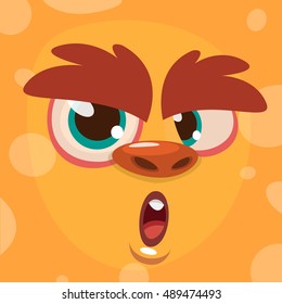 Cartoon monster face. Vector Halloween orange monster avatar