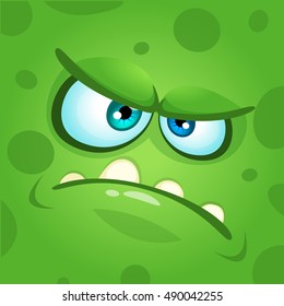 Cartoon monster face. Vector Halloween green mad angry monster