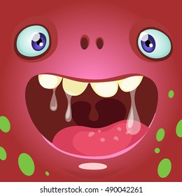 Cartoon monster face. Vector Halloween red monster avatar with wide smile