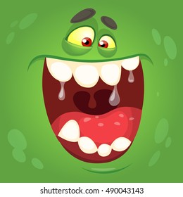 Cartoon monster face. Vector Halloween green monster avatar