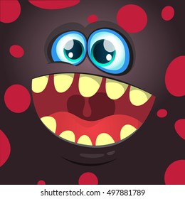 Cartoon monster face. Vector Halloween black monster avatar with wide smile